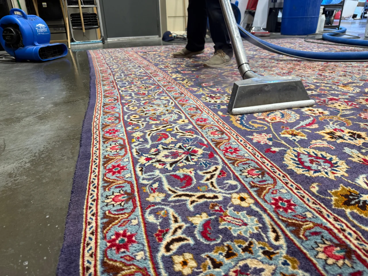 The 8x10 Persian wool rug during cleaning at the Benchmark plant