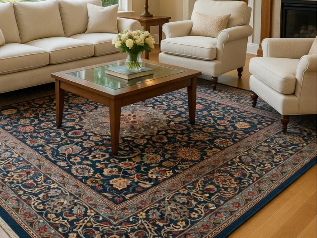 The cleaned 8x10 Persian wool rug back in the West Linn home