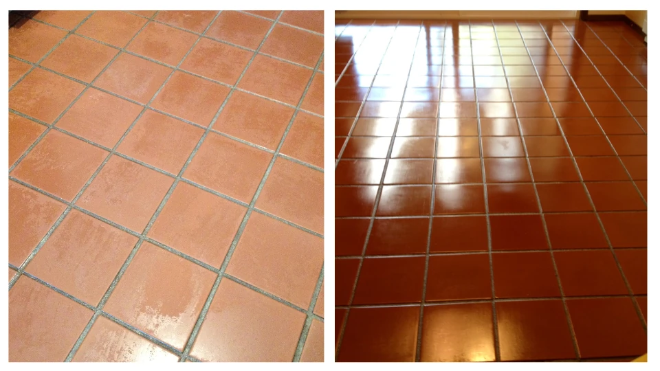 Before and after entryway tile cleaning Vancouver WA - tracked-in mud and pollen removed