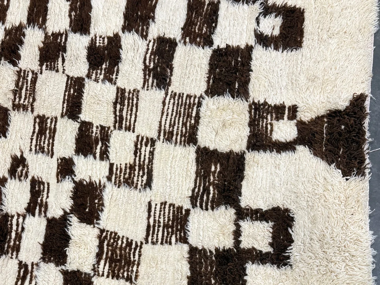 Sheep’s wool checkerboard shag rug after cleaning, West Linn, OR