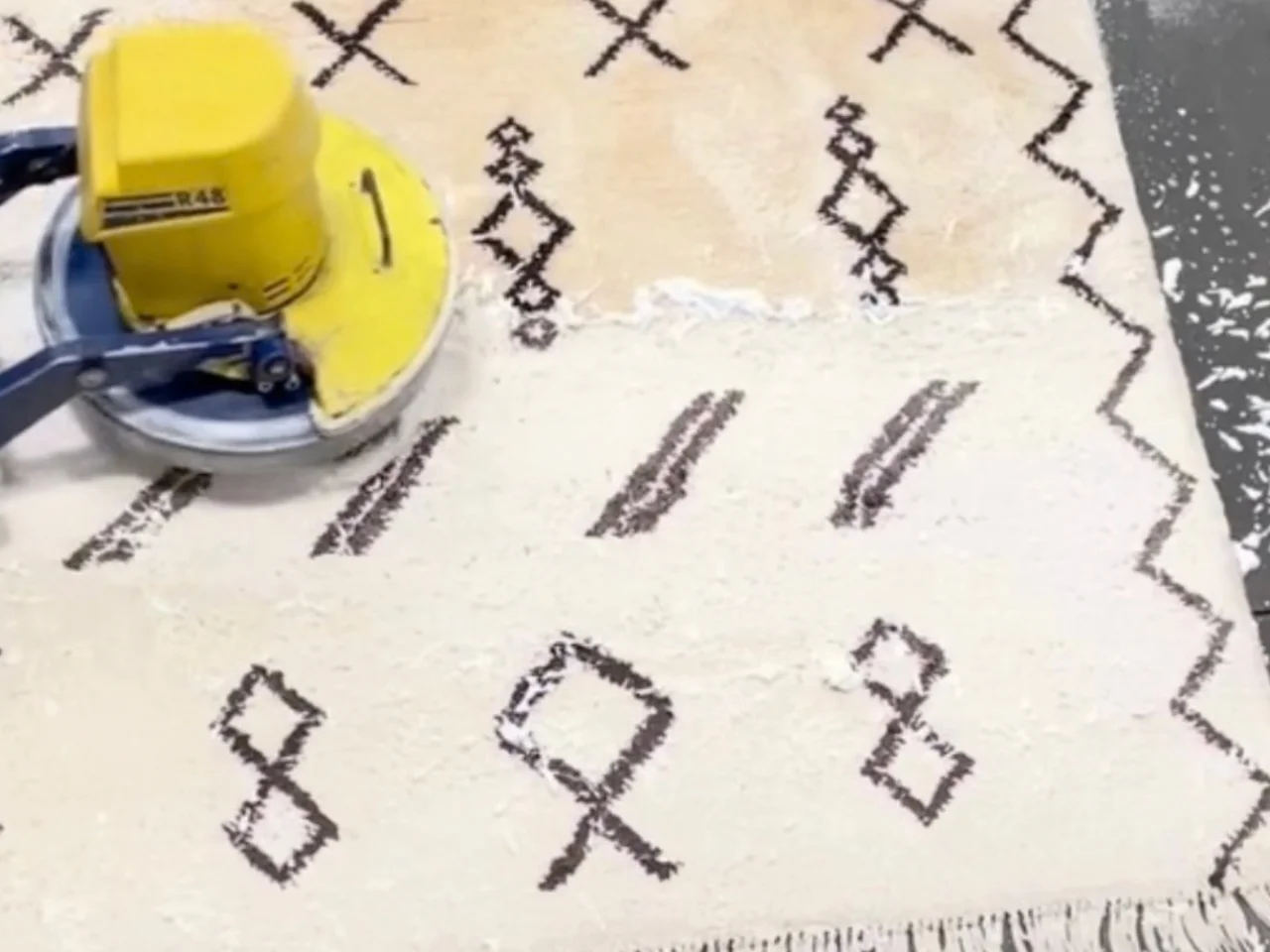 The vintage wool rug during the cleaning process at the Benchmark plant