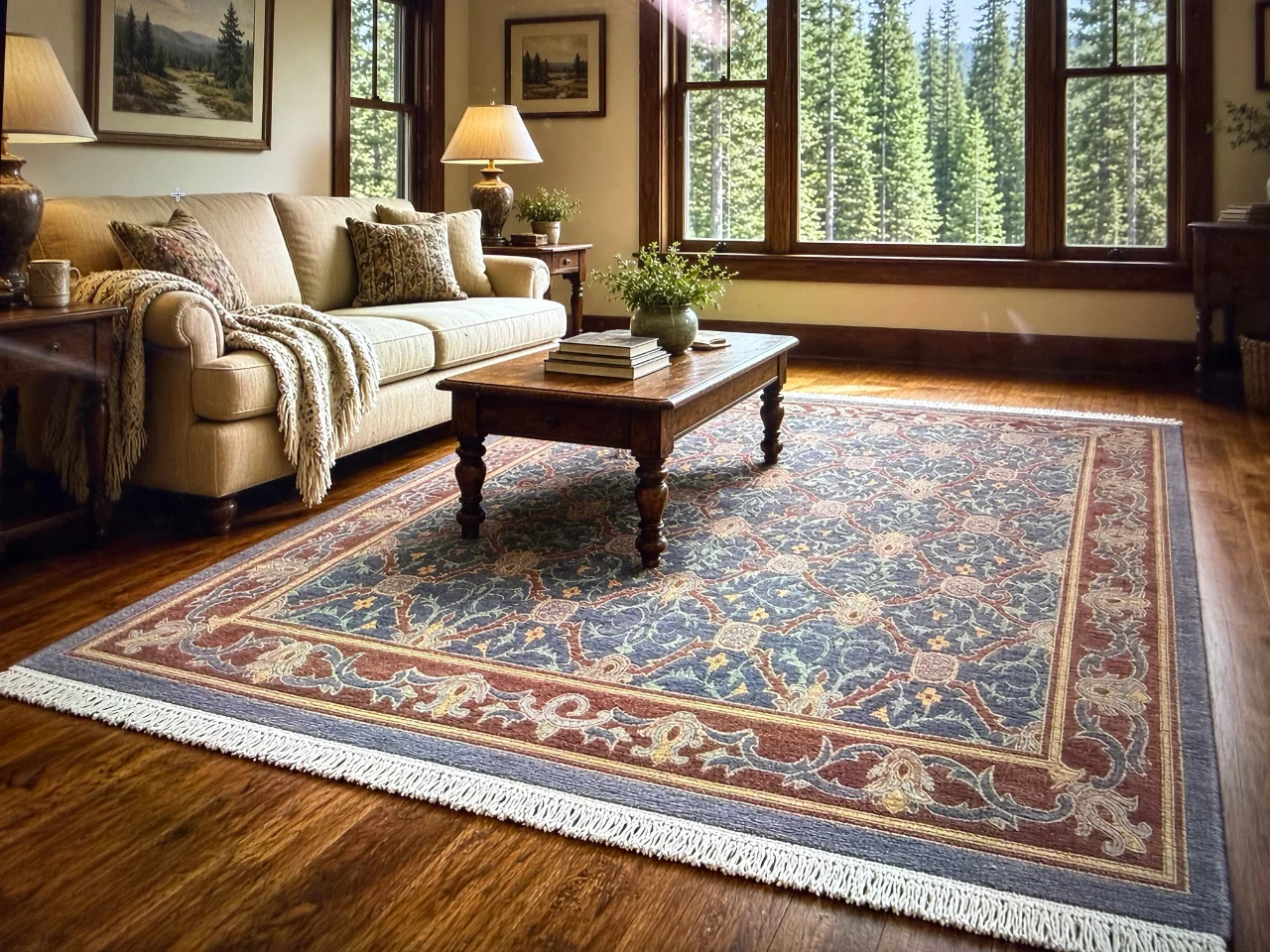 The cleaned Oriental-style wool rug back in the Brush Prairie home